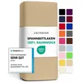 Jacobson Spannbettlaken aus 100% Baumwolle, Jersey Bettlaken 160 g/m2, Spannbetttuch mit Gummizug, OEKO-TEX®, pflegeleicht, viele Farben beige 180 - 200 cm x 200 cm