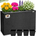 CASARIA® Blumenkasten 4 Innentöpfe Polyrattan Herausnehmbar Wasserablauf Outdoor Rechteckig Pflanzkasten Blumentopf Hochbeet Pflanzkübel Schwarz - Schwarz