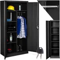 tectake Aktenschrank, Spind Schrank, Mehrzweckschrank, Garderobenschrank mit Kleiderstange, Haushaltsschrank mit 6 Fächern, Aktenschrank abschließbar, Ink. Einlegeböden,180x80x40cm – schwarz