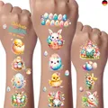 Easter Glitzer Tattoo Set Kinder, 12 Blätter Eierfarben Ostern Temporäre Tattoo