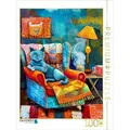 CALVENDO Puzzle Gemütliche Katze auf dem Sessel. Modernes Katzen-Porträt 1000 Teile Lege-Größe 64x48cm Foto-Puzzle für glückliche Stunden