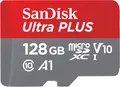 SANDISK Ultra® PLUS microSDXC™‐UHS‐I‐Karte, Micro-SDXC Speicherkarte, 128 GB, 15
