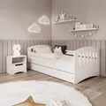 Kinderbett 160x80 mit Matratze, Rausfallschutz, Lattenrost & Schublade in weiß 80 x 160 Mädchen Jungen Bett Skandi Jugendbett - Weiß