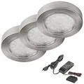 SSC-LUXon 3er Set LED Unterbau-Leuchte Edelstahl gebürstet rund, 2W warm-weiß, Ø65mm inkl.Trafo und 6-fach Verteiler