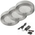 Set runde LED-Aufbauleuchte, Edelstahl, 12V warmweiß, Trafo/ 6-fach Verteiler