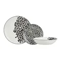 Delys 546151 Tafelservice aus Porzellan, 18-teilig, für 6 Personen, flache Teller, Suppenteller, Dessertteller, Farbe: Schwarz, Motiv Leopard