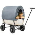 Miweba Bollerwagen Canvas mit Dach | 180 Kg Traglast - Kinderwagen - Transportwagen - Handwagen - Wagen Holz - Standwagen - Regenschutz - Plane abnehmbar - Gartenkarre - Holzwagen - Gerätewagen (Grau)