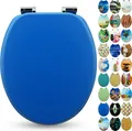Sanfino® Premium WC Sitz "Deep Blue" hochwertiger Toilettendeckel mit Absenkautomatik aus Holz, viele bunte Motive, einfache Montage