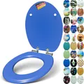 SANFINO® Premium WC Sitz mit Absenkautomatik – hochwertige Toilettendeckel aus Holz, viele bunte Motive, hoher Sitzkomfort, einfache Montage inklusive Montageanleitung – "Deep Blue"