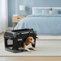Hundebox faltbar, tragbar, Oxford-Gewebe, 4 Türen, mit Griffen und Seitenfach, für Reisen, 60 cm, schwarz-grau