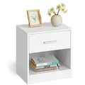 VASAGLE Nachttisch, Beistelltisch, mit Schublade, Griff, offenes Fach, Couchtisch, für Schlafzimmer, Wohnzimmer, klassikweiß LET619T14