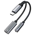 MMOBIEL USB-C auf 3.5mm Kopfhörer Adapter und Laden 16 Bit / 60W 2-in-1 Splitter USB Type-C auf Mic Aux Audio Jack Adapter mit Schnellladung für iPhone 17 16 15, iPad Air/Pro, Galaxy S26 S25 S24 S23