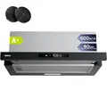 CIARRA CBCB6909A  Dunstabzugshaube 60 cm 600 m³/h Flachschirmhaube mit CBCF055 Aktivkohlefilter Touch-Bedienung Integrierte Flach Abluft Umluft Abzugshaube 3 Leistungsstufen für Küchen Schwarz