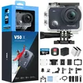 AKASO V50X Action Cam 4K30FPS mit 64GB U3 Speicherkarte Unterwasserkamera WiFi 40M EIS Anti-Shake Action Kamera 4X Zoom mit Touchscreen, Fernbedienung, Sportkamera Wasserdicht Gehäuse,Helmzubehör