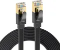Elfcam® - 25 Meter Ethernet Kabel Cat 7 Plat, LAN/WLAN Kabel mit Vergoldetem RJ45 Stecker, Netzwerkkabel 100% Kupfer Starres Verlegekabel, 32AWG, Schwarz, 25m