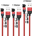 Magnet Ladekabel 3er Set (2 Meter+1 Meter+1 Meter) SOONTEC Magnetladekabel drehbar 360°&180° mit je 3 Stecker Micro USB/ USB-C/ Lightning 2,4 A Ladekabel (Rot)