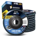 10x Fächerscheibe Ø115mm K60 für Stahl/Edelstahl - Polieren Entroster Kehlnaht schleifen - AMBOSS Werkzeuge ZFS Lamellenschleifscheibe blau Winkelschleifer - Profi Zirkon Schleifmop