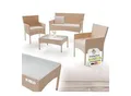 Juskys Polyrattan Gartenmöbel-Set Fort Myers creme mit Tisch, Sofa, 2 Stühle & Auflagen in sand