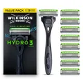 Wilkinson Sword Hydro 3 Herrenrasierer, Vorteilspack, 2 Gleitstreifen, karbonbeschichtete Klingen, Rasierergriff plus 9 Ersatzklingen