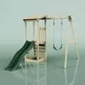 OutdoorToys Spielturm Lyon aus Holz in Dunkelgrün mit Kinderschaukel