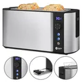 Balter Toaster 4 Scheiben, Edelstahl, Langschlitztoaster mit Brötchenaufsatz, 1500W, LCD Display, Defrost-/Aufwärmfunktion, Krümelschublade, Silber
