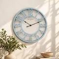 K&L Wall Art große Vintage Wanduhr industrielle Landhaus Wanduhren Holz-Metalloptik ohne Tickgeräusch lautlose Uhr (Shabby Chic Blue, Ø 30cm)