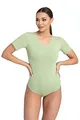 Evoni Damen Body kurzarm l Stringbody aus Baumwolle mit Rundhals l Kurzarmbody für Frauen l Tanga Bodysuit l String Body XL grün