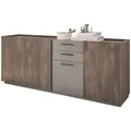 Furn.Design Sideboard, Eiche, Grau, Kunststoff, Nachbildung,Eiche, 3 Fächer, 3 Schubladen, 200x80x45 cm, Wohnzimmer, Kommoden & Sideboards, Sideboards
