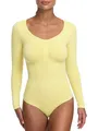 creamy fabrics cfab Shapewear Damen Body Langarm, Body Shaper Damen Bauchweg mit starker Kompression für Bauch und Taille, formender Bodysuit mit Slip-Rückenteil und Druckknopfverschluss