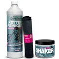 bio-chem PreWax Kettenreinigungs-Set – 1L Kettenreiniger + Shaker + Mikrofasertuch – Shaken statt Schrubben – gründliche Entfettung für Wachs-Vorbereitung – materialschonend & kennzeichnungsfrei