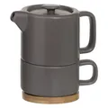 Teekanne mit Tasse 400 ml Keramik grau Teetasse Tasse Kanne modern Dekoration