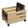 Relaxdays Schallplatten Kiste, Bambus, mit Rollen, 50-80 Vinyls, HBT: 27 x 43 x 34 cm, Aufbewahrungskiste, natur/schwarz