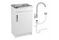 STAMAR Spülenschrank Küchenschrank 50cm Weiß Spüle 50x40 Armatur Chrom Hoch 33,5cm Kompakt Standschrank 40cm Tiefe Siphon Geschirrspüler Platzsparend Set