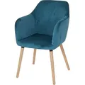 Esszimmerstuhl Malmö T381, Stuhl Küchenstuhl, Retro 50er Jahre Design Samt, petrol-blau, helle Beine - Blau