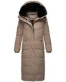 Navahoo Damen Wintermantel warmer Steppmantel extralang mit abnehmbarer Kapuze Hingucker XIV Taupe Grey Gr. S
