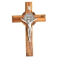 Kassis Geschenkartikel Olivenholz St. Benedikt Kreuz zum Aufhängen Benediktuskreuz Wandkreuz Kruzifix zur Firmung Geburt Kommunion Taufe 12 x 8,5 cm
