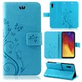 betterfon Hülle Kompatibel mit Huawei Y6 (2019) | Premium PU Leder Handyhülle Wallet Case für Y6 (2019) | Schutzhülle Blumen Klapphülle Handyhülle | Blau