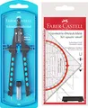 Faber-Castell 174340 - Schnellverstell Zirkel, Factory, blau mit original Geodreieck 14cm (mit Griff)