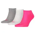 PUMA unisex Sneaker Socken Kurzsocken Sportsocken 3 Paar, Farbe:Mehrfarbig, Menge:3 Paar (1x 3er Pack), Größe:39-42, Artikel:-656 middle grey melange/pink