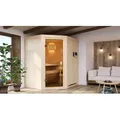 Karibu Sauna Innensauna Faurin Eckeinstieg Ofen 9 KW externe Strg easy 170x151x198 cm ohne Dachkranz