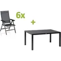 KETTLER BasicPlus Premium Garten-Essgruppe, anthrazit, Alu/Spraystone, Tisch 160x95 cm, 6 Klappstühle