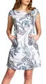 Caspar SKL022 Damen Sommer Leinenkleid mit Paisley Print bis Größe 50, Farbe:Weiss, Größe:4XL - DE48 UK20 IT52 ES50 US18