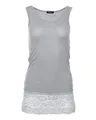 Easy Young Fashion - Damen Trägertop mit Spitzensaum - langes Unterziehshirt Skinny Fit 0518 (Hellgrau S/M)