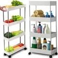 Nischenwagen mit 4 Etagen & Rollen | Küchenregal | Küchenwagen, Badregal & Rollwagen | Schmaler Küchenschrank & Nischenregal | Weiß | 87 cm | R... - Weiß