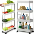 Retoo Rollwagen mit 4 Ebenen, Küchewagen auf Rollen, Nischenregal, Badregal, Aufbewahrungsregal, Regal für Küche, Badezimmer, Schlafzimmer, Büro, Kinderzimmer, 65 x 11,5 x 34,5 cm, Weiß