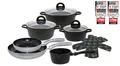 Elo Topf-Set Black, Ducato, Aluminiumguss (Set, 11-tlg., 3 Töpfe mit Deckel, 1 Stielkasserolle, 2 Bratpfannen, 2 Stapelschutz), mit hochwertiger Antihaftversiegelung, Induktion