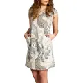 Caspar Sommerkleid SKL022 Damen Sommer Leinenkleid mit Paisley Print bis Größe 50 Luftig leicht, figurumspielende Form, mit seitlichem Jersey-Einsatz beige L - DE40 UK12 IT44 ES42 US10