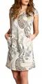 Caspar SKL022 Damen Sommer Leinenkleid mit Paisley Print bis Größe 50, Farbe:beige, Größe:L - DE40 UK12 IT44 ES42 US10