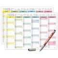 TOBJA Wandkalender Abwischbarer Wandkalender 2025 A4 - "Bunt", Tafelkalender inkl. 1 Stift Kalender A4 abwischbar