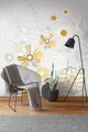 Blumenmuster Tapete mit Gräsern in hellen Farben – Grau, Gelb, Beige
